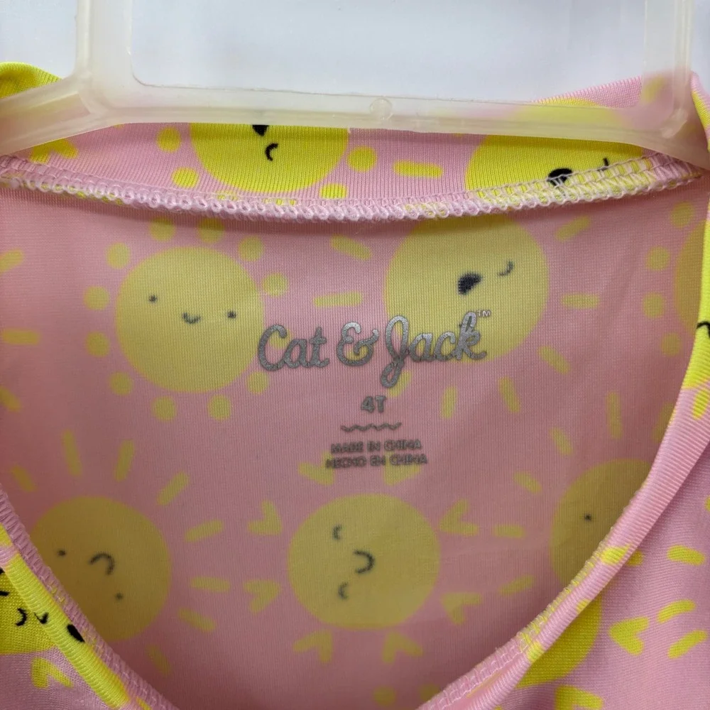 Cat & Jack Rash Guard Kids 4T Pink Sun Peplum‎ Flutter Sleeve Swim Top Summer